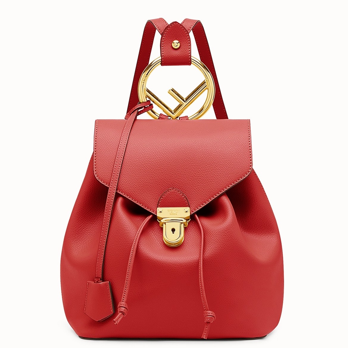 F**di red leather logo backpack