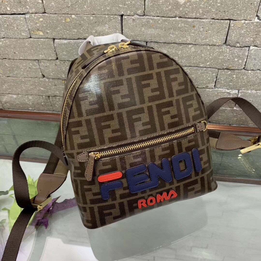 F**di brown glazed fabric mini backpack