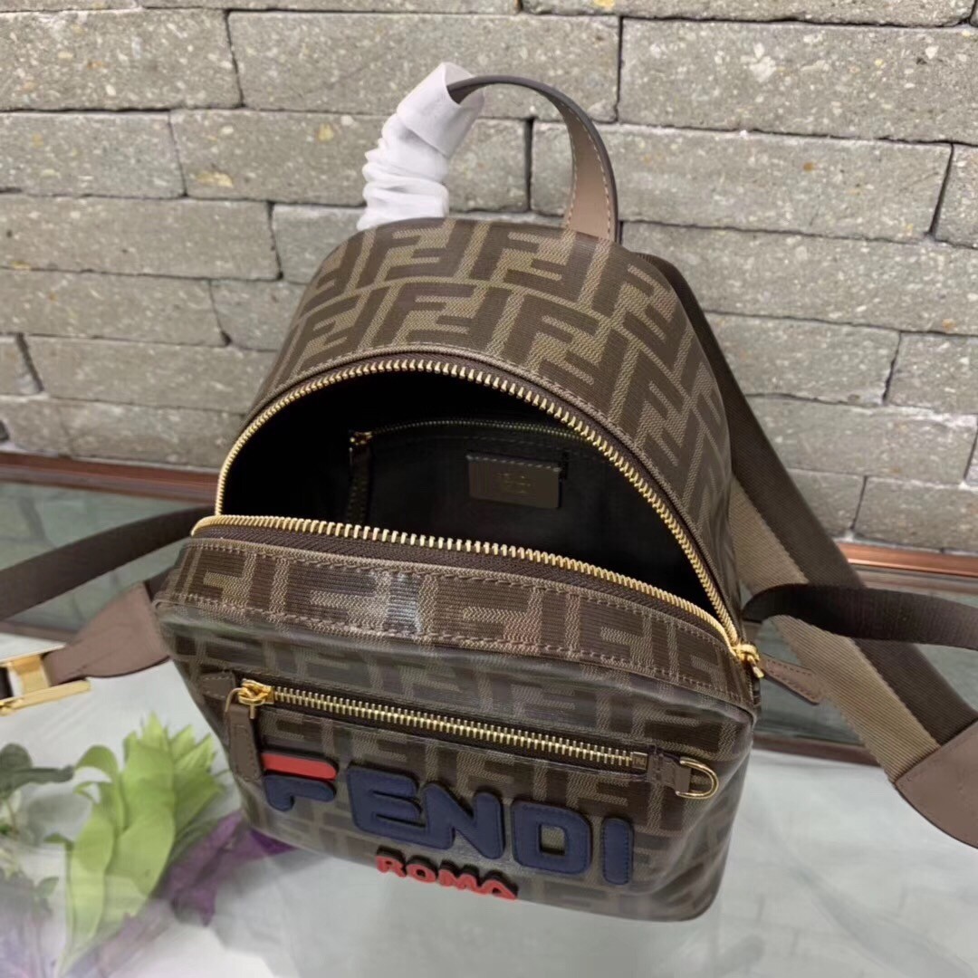 F**di brown glazed fabric mini backpack
