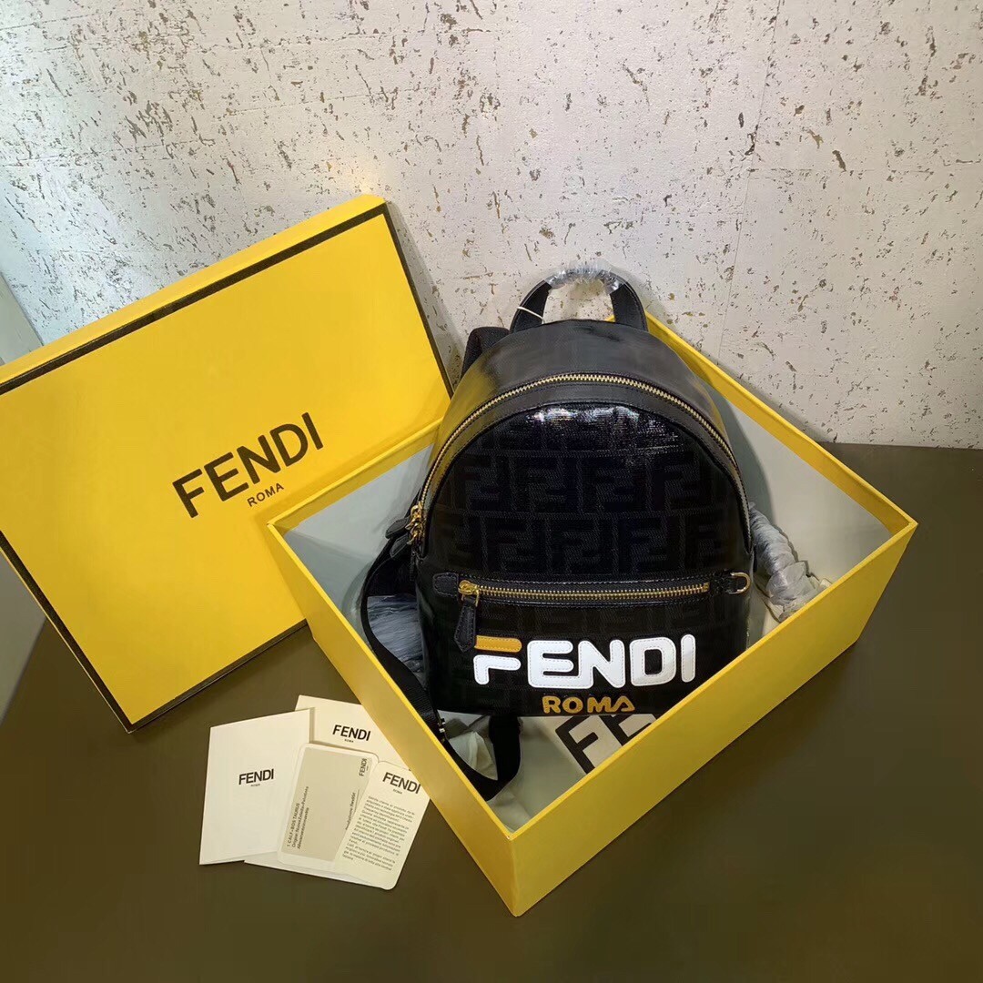 F**di black glazed fabric mini backpack