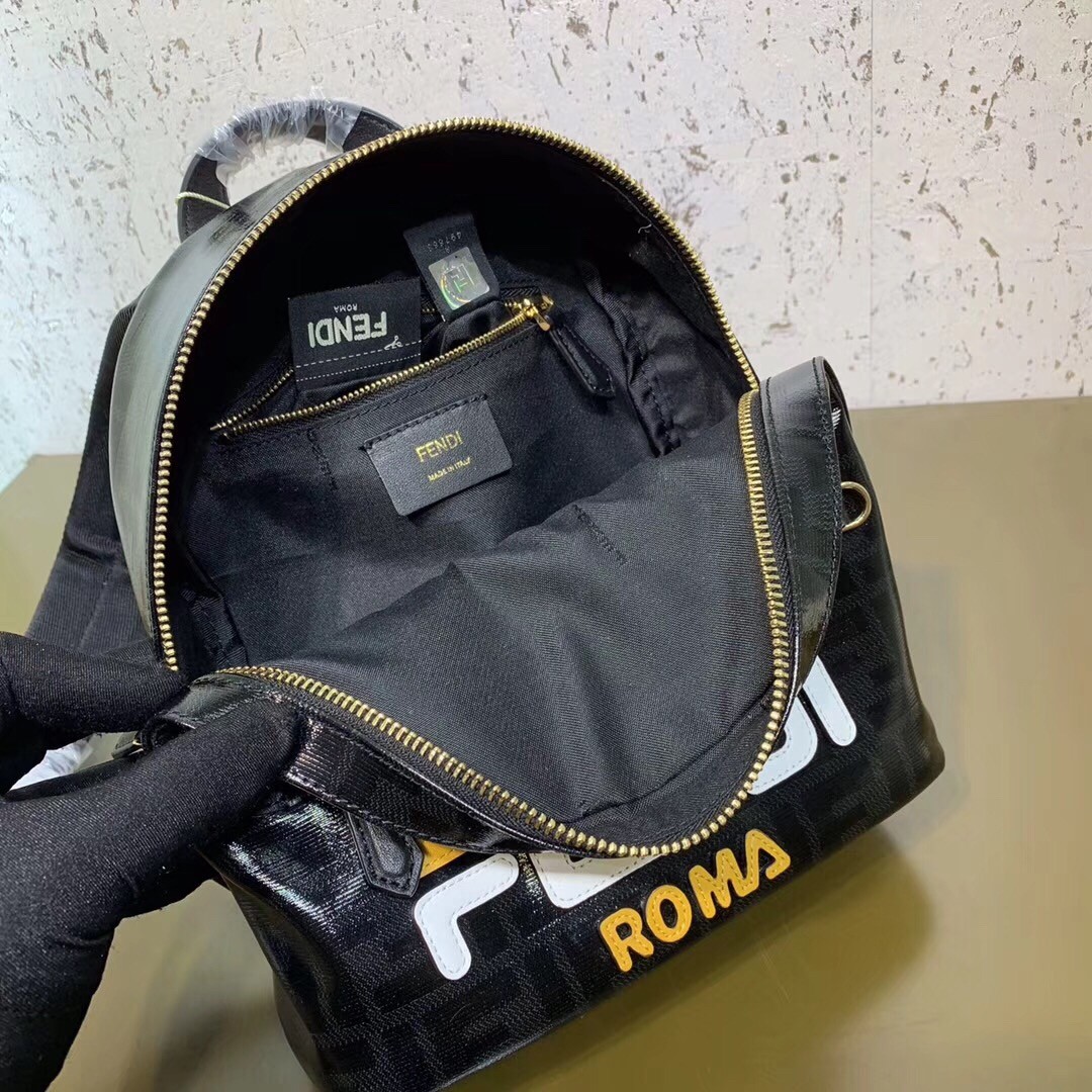 F**di black glazed fabric mini backpack