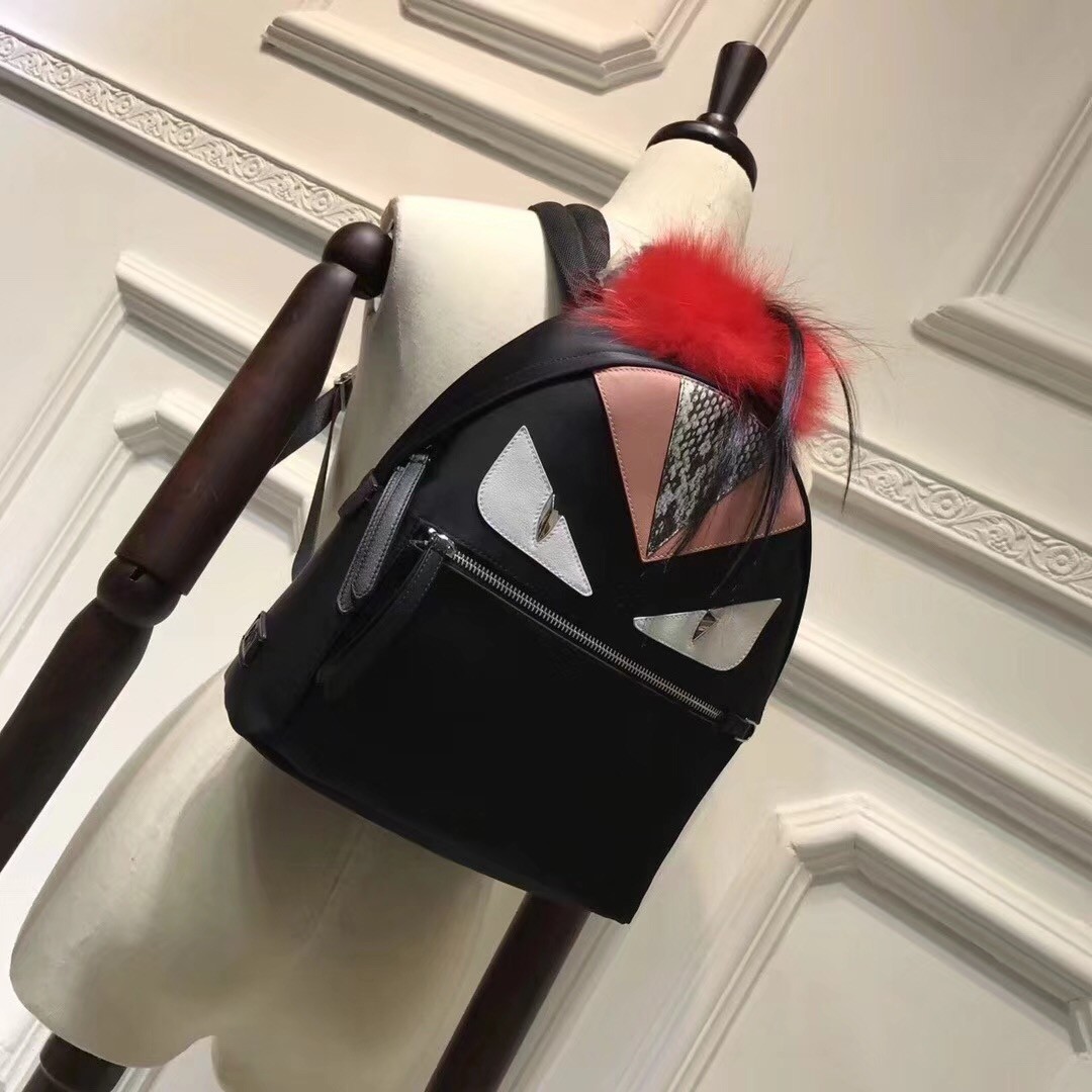 F**di black bag bugs eyes fox fur backpack