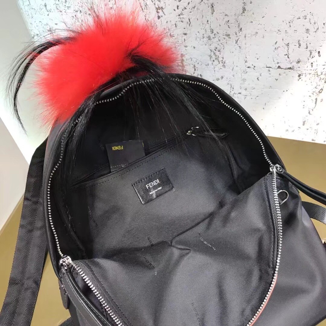 F**di black bag bugs eyes fox fur backpack