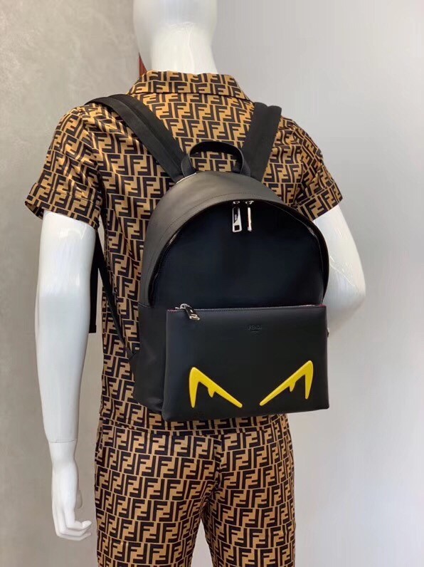 F**di diabolic eyes nylon and leather backpack