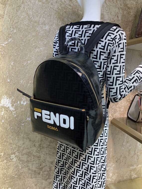 F**di black glazed fabric large backpack