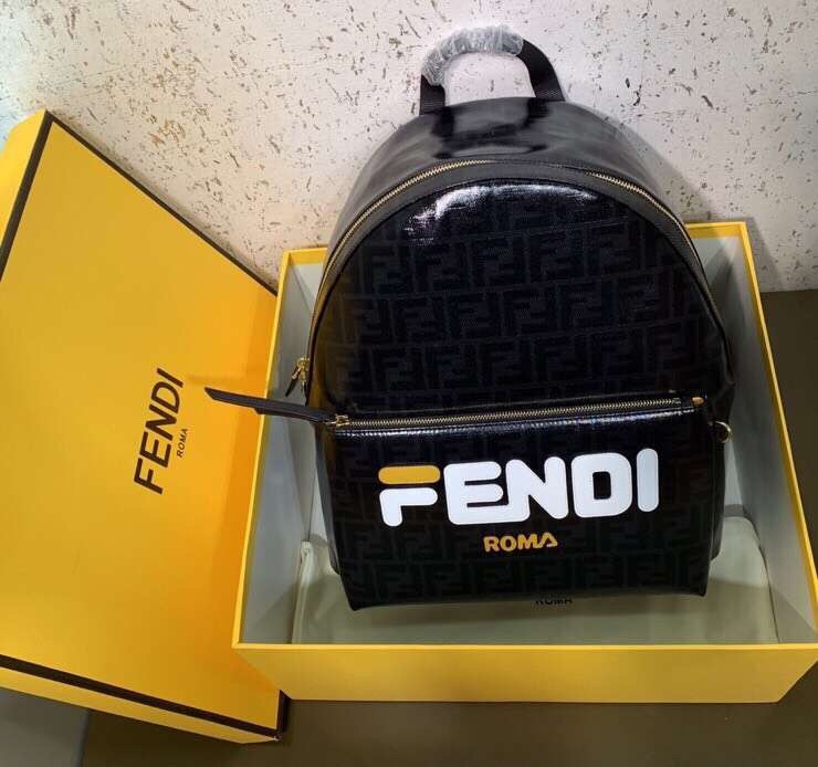 F**di black glazed fabric large backpack