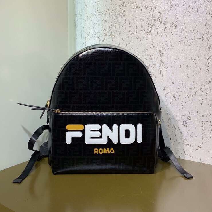 F**di black glazed fabric large backpack