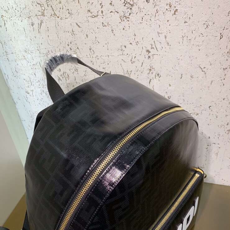 F**di black glazed fabric large backpack