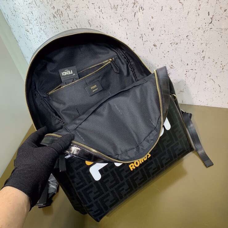 F**di black glazed fabric large backpack