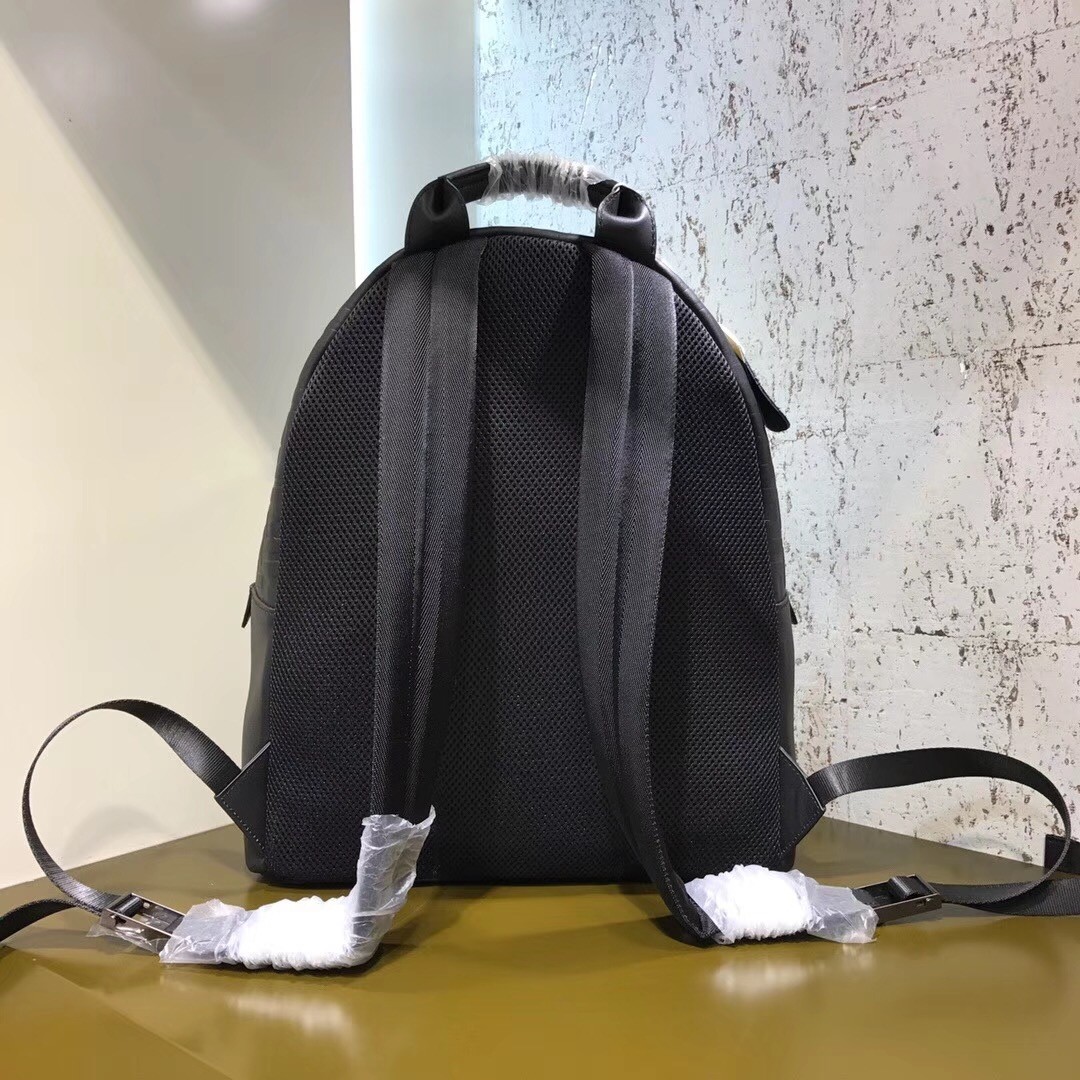 F**di black large logo-embossed leather backpack