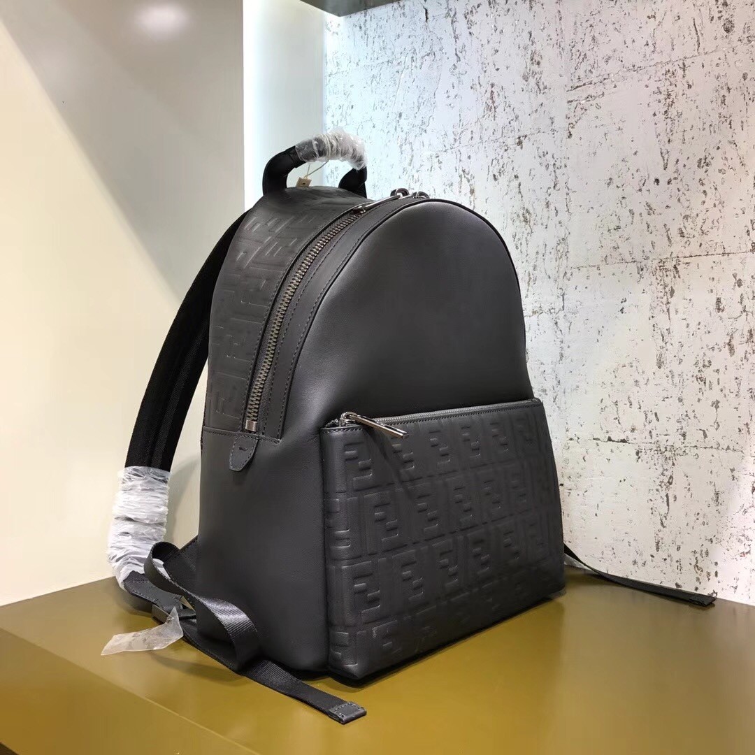 F**di black large logo-embossed leather backpack
