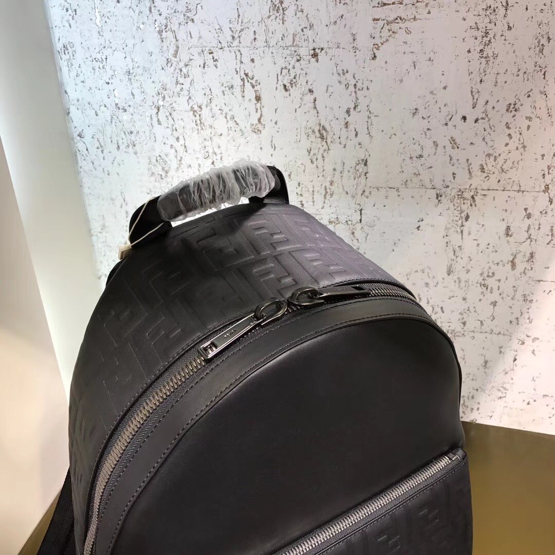F**di black large logo-embossed leather backpack