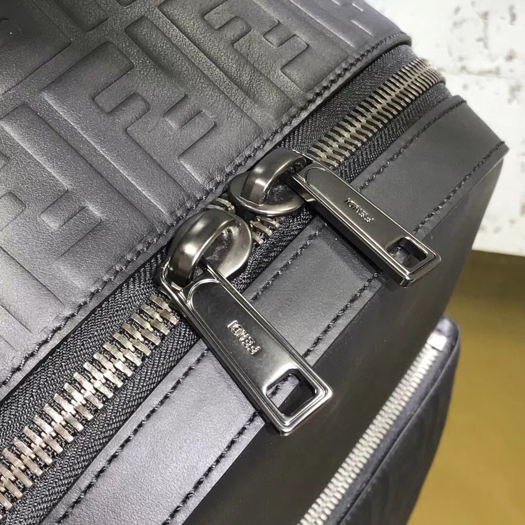 F**di black large logo-embossed leather backpack