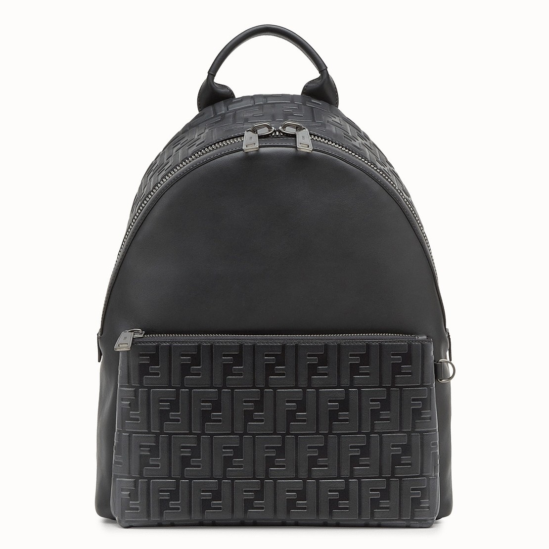 F**di black large logo-embossed leather backpack