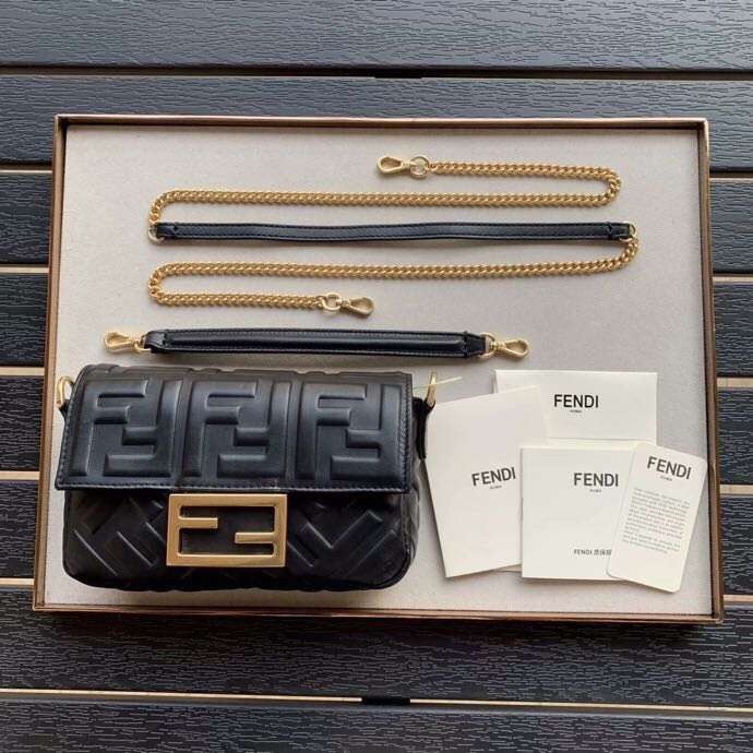 F**di black ff motif mini baguette bag