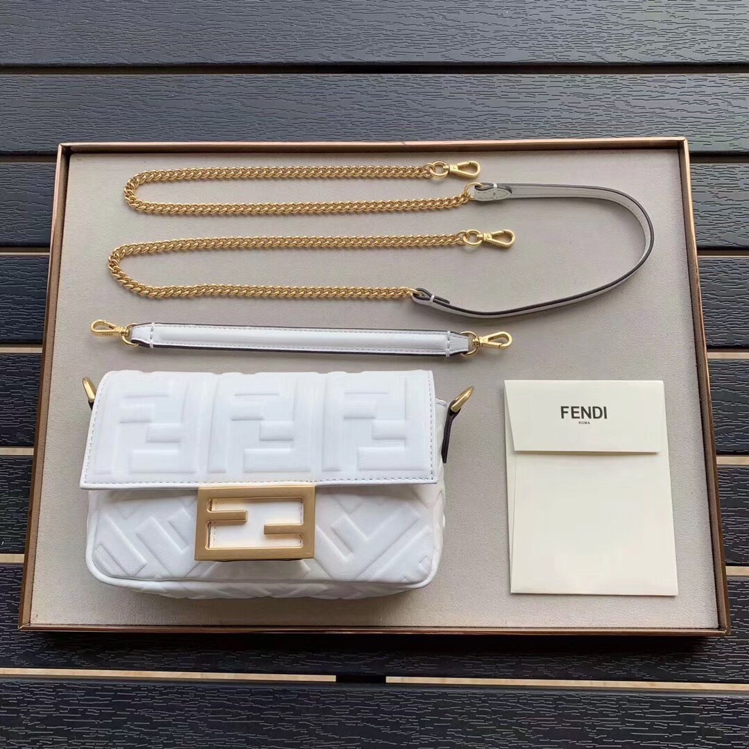F**di white ff motif mini baguette bag