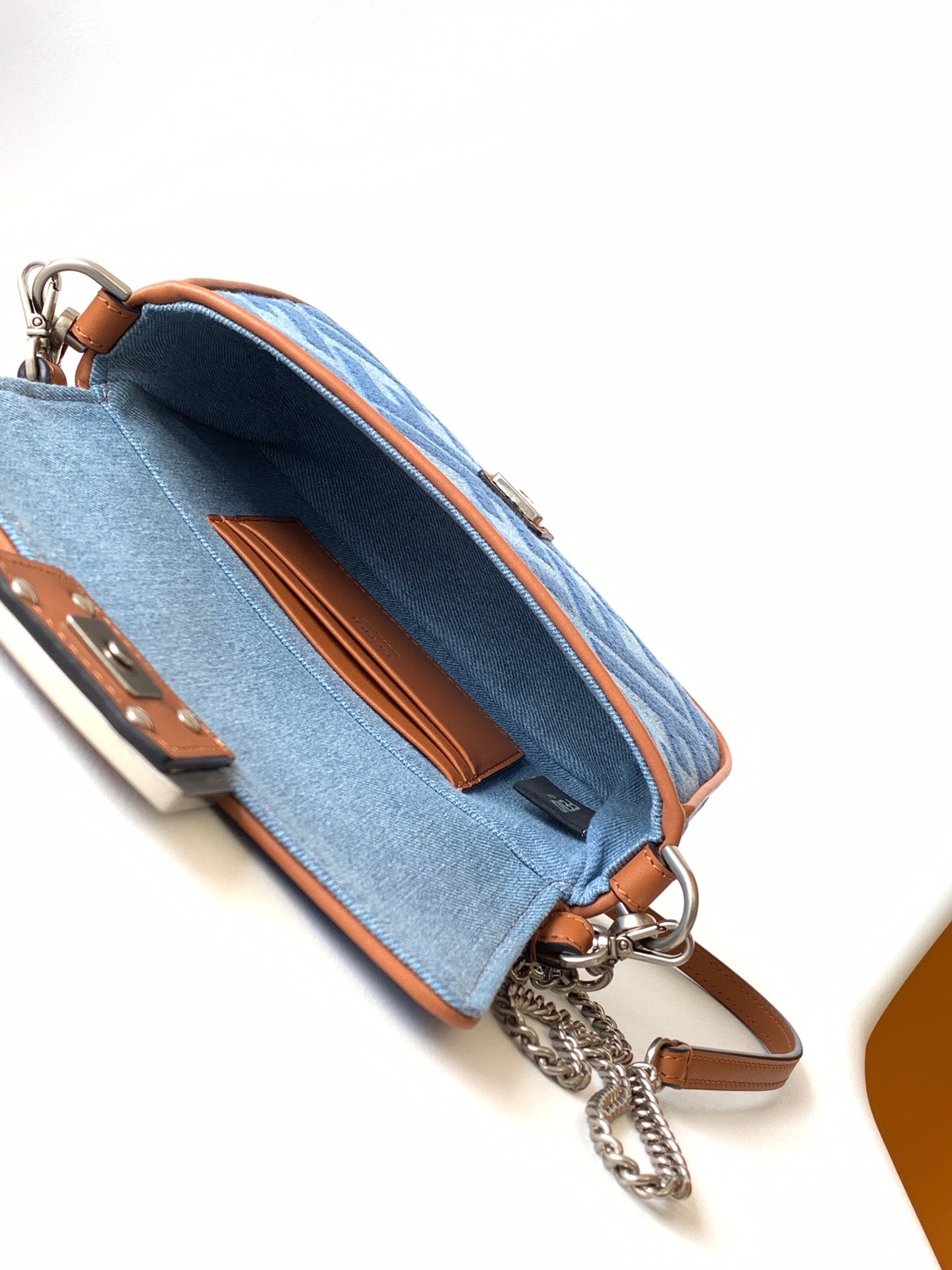 F**di baguette mini bag in denim with ff embroidery