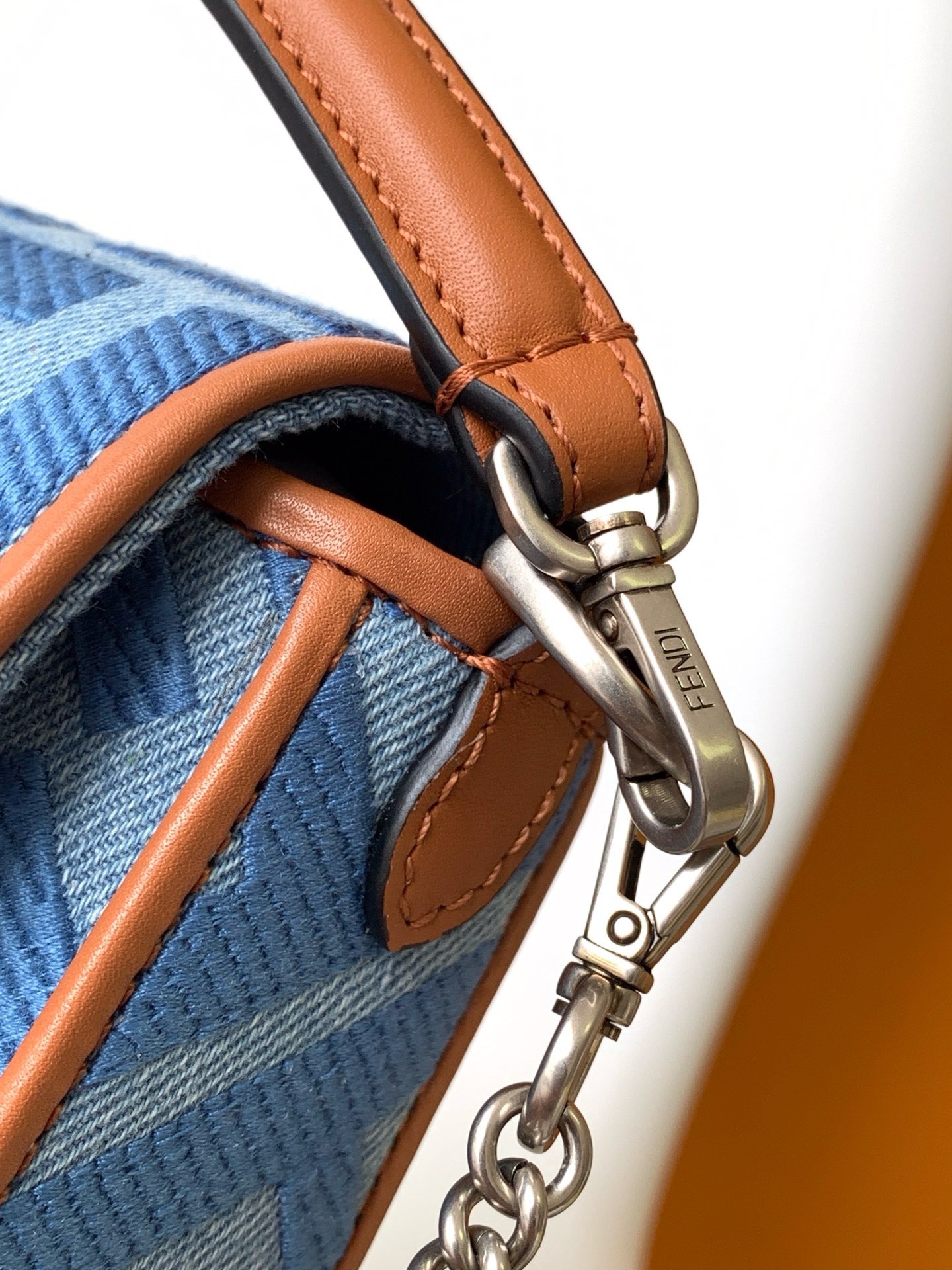 F**di baguette mini bag in denim with ff embroidery
