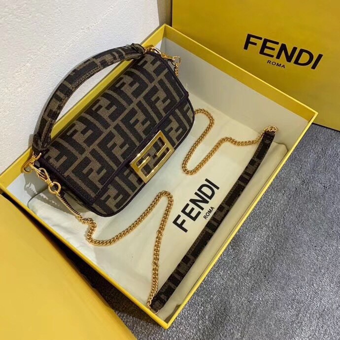 F**di mini baguette bag in ff fabric with black trim
