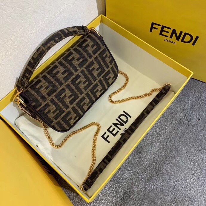 F**di mini baguette bag in ff fabric with black trim