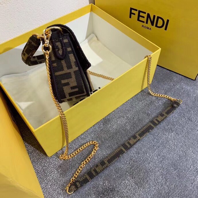 F**di mini baguette bag in ff fabric with black trim