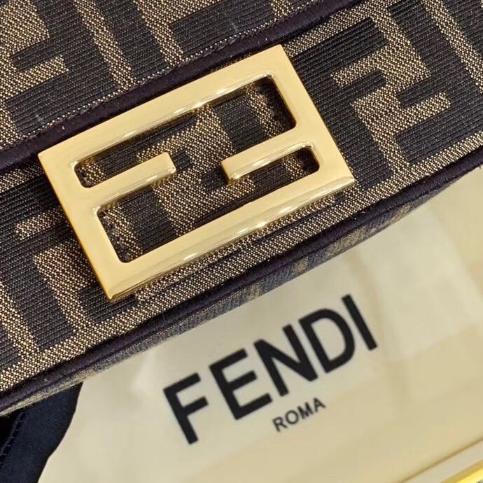 F**di mini baguette bag in ff fabric with black trim