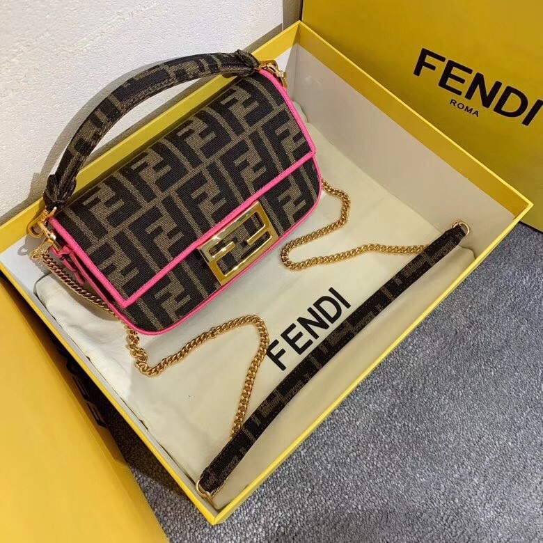 F**di mini baguette bag in ff fabric with fuchsia trim