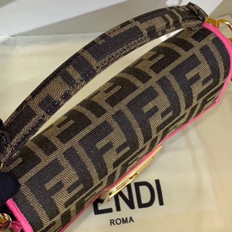 F**di mini baguette bag in ff fabric with fuchsia trim