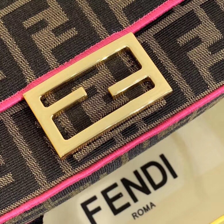 F**di mini baguette bag in ff fabric with fuchsia trim