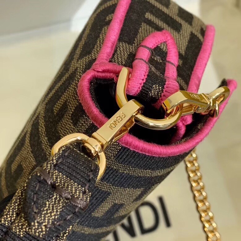 F**di mini baguette bag in ff fabric with fuchsia trim