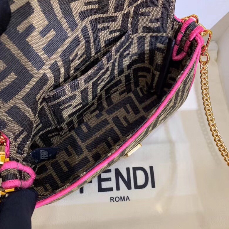 F**di mini baguette bag in ff fabric with fuchsia trim