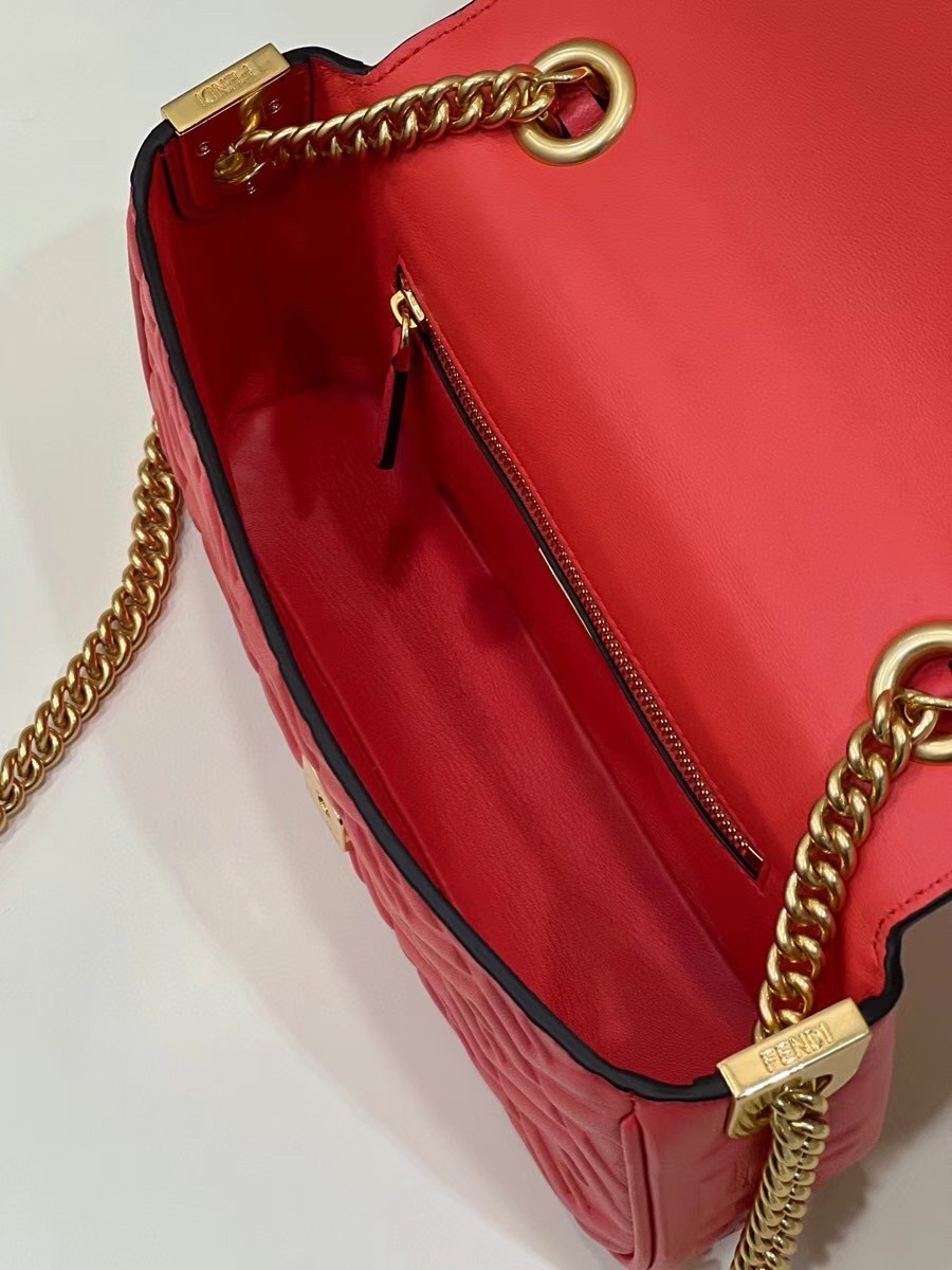 F**di baguette chain midi bag in red nappa leather