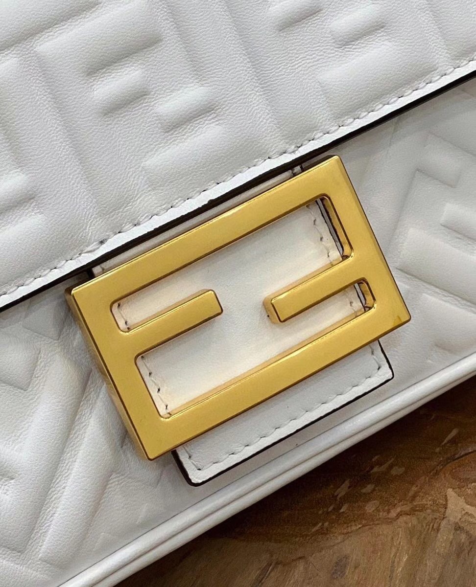 F**di baguette chain midi bag in white nappa leather