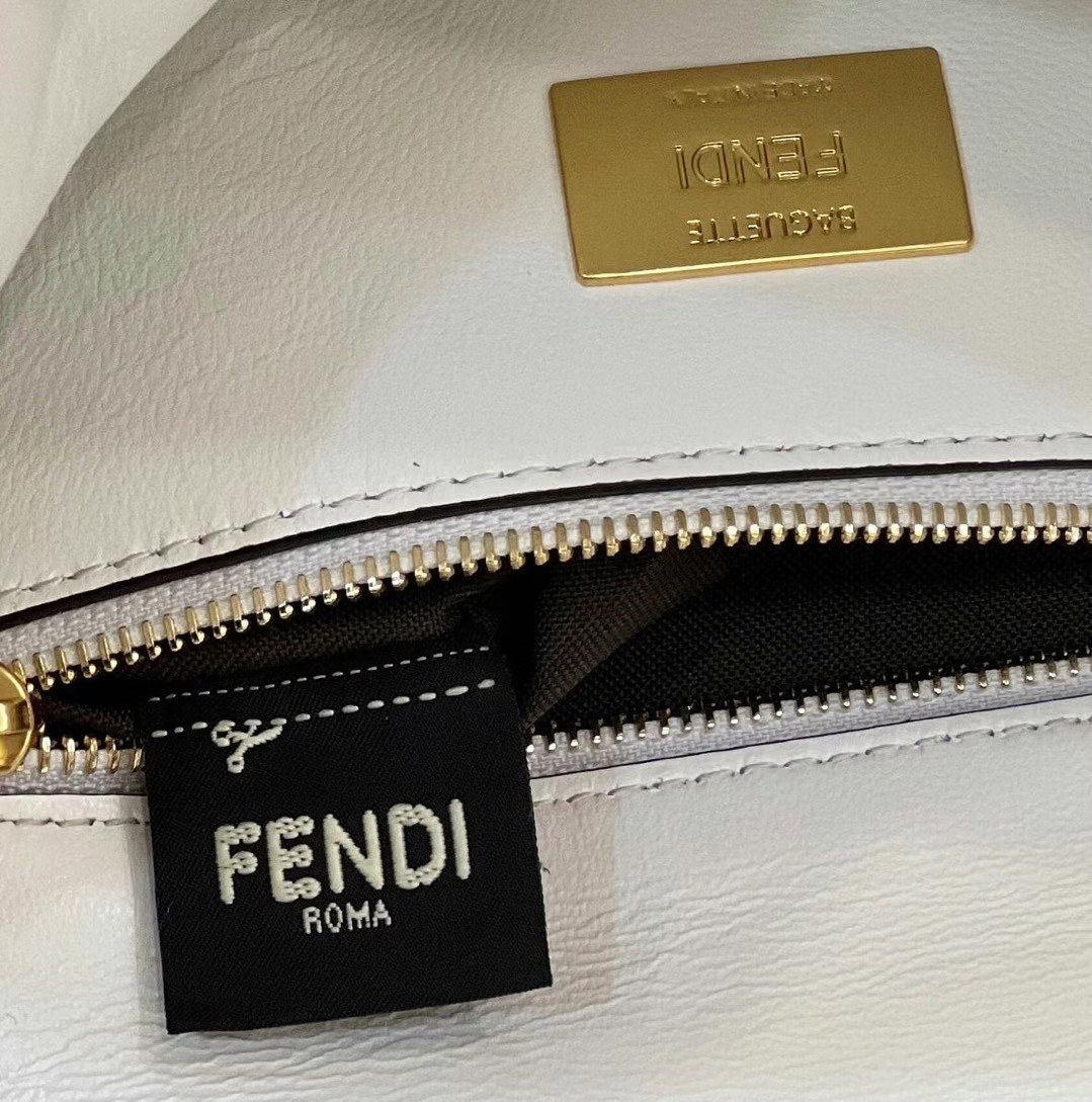 F**di baguette chain midi bag in white nappa leather