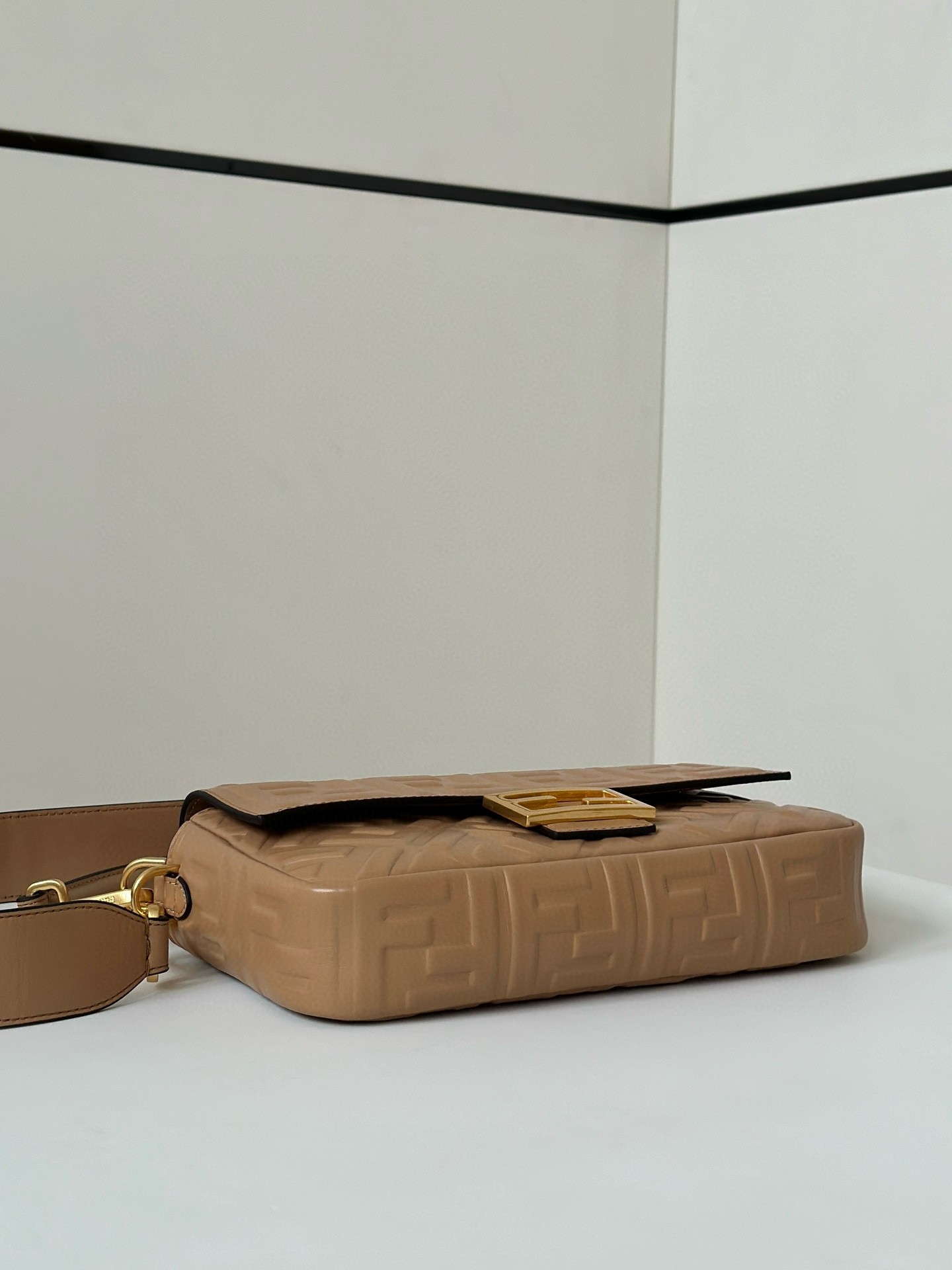 F**di medium baguette bag in beige ff nappa leather
