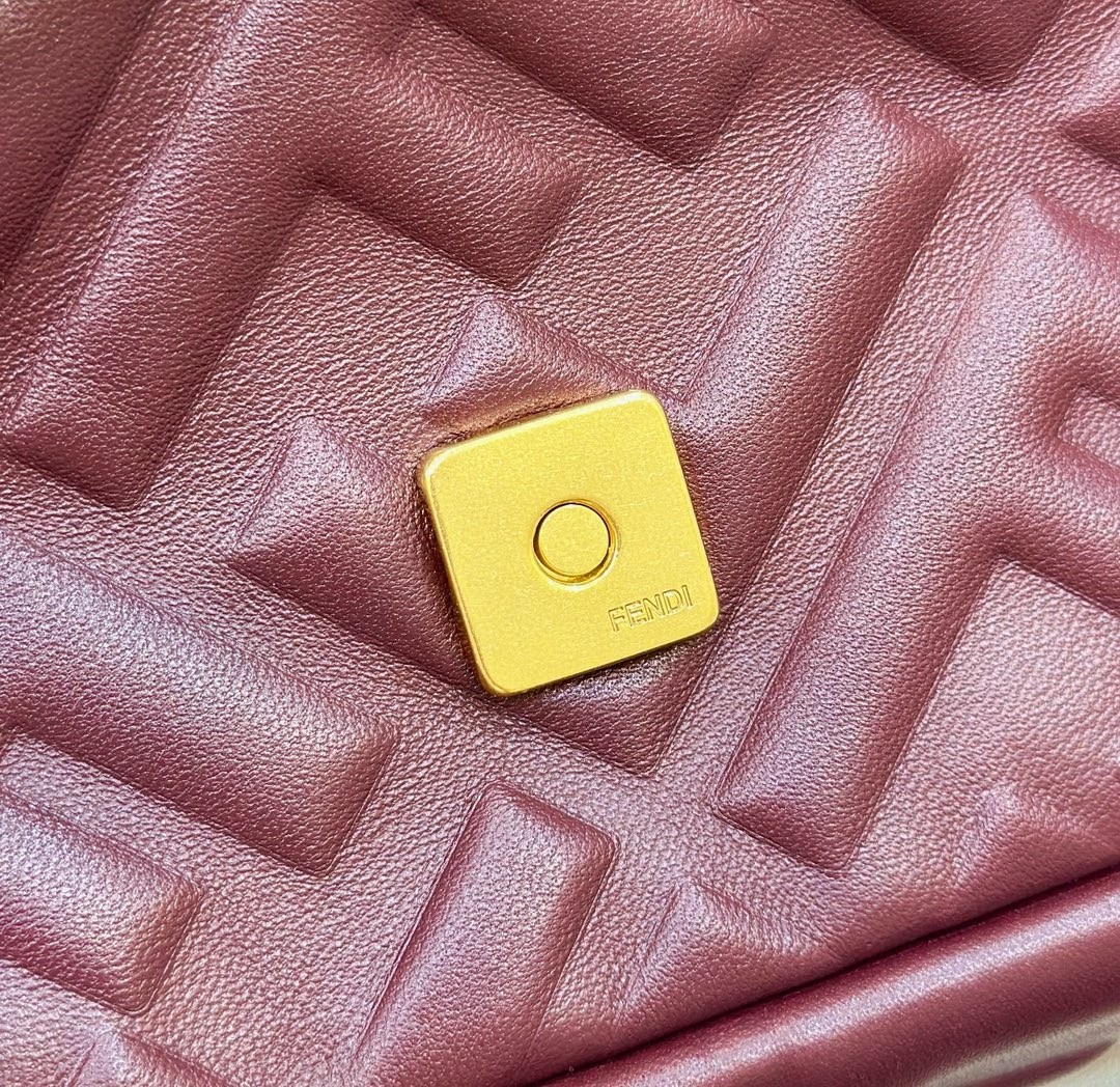 F**di medium baguette bag in burgundy ff nappa leather