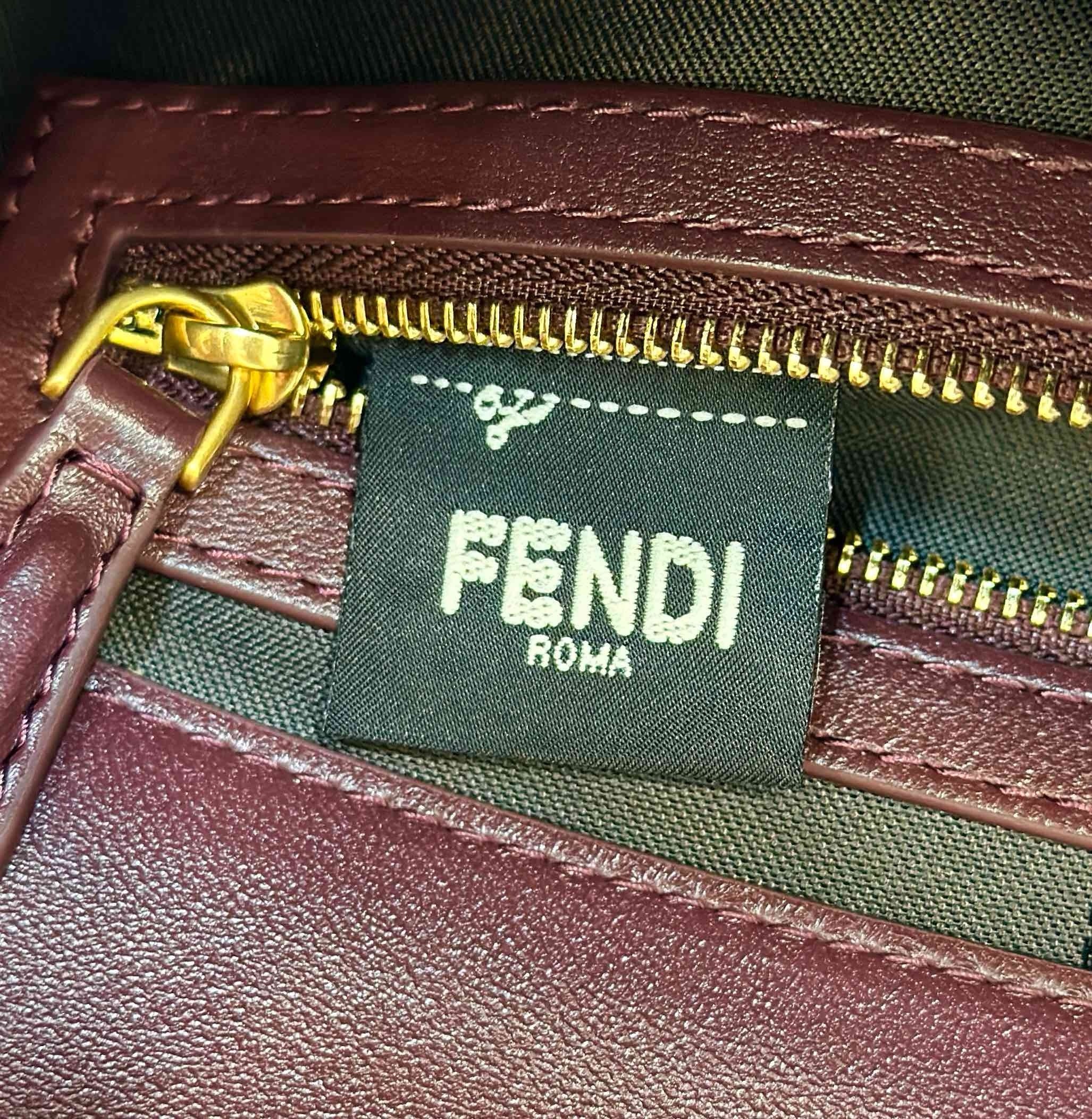 F**di medium baguette bag in burgundy ff nappa leather
