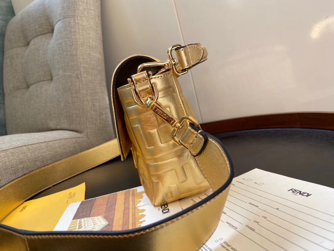 F**di baguette medium bag in gold lambskin with ff motif