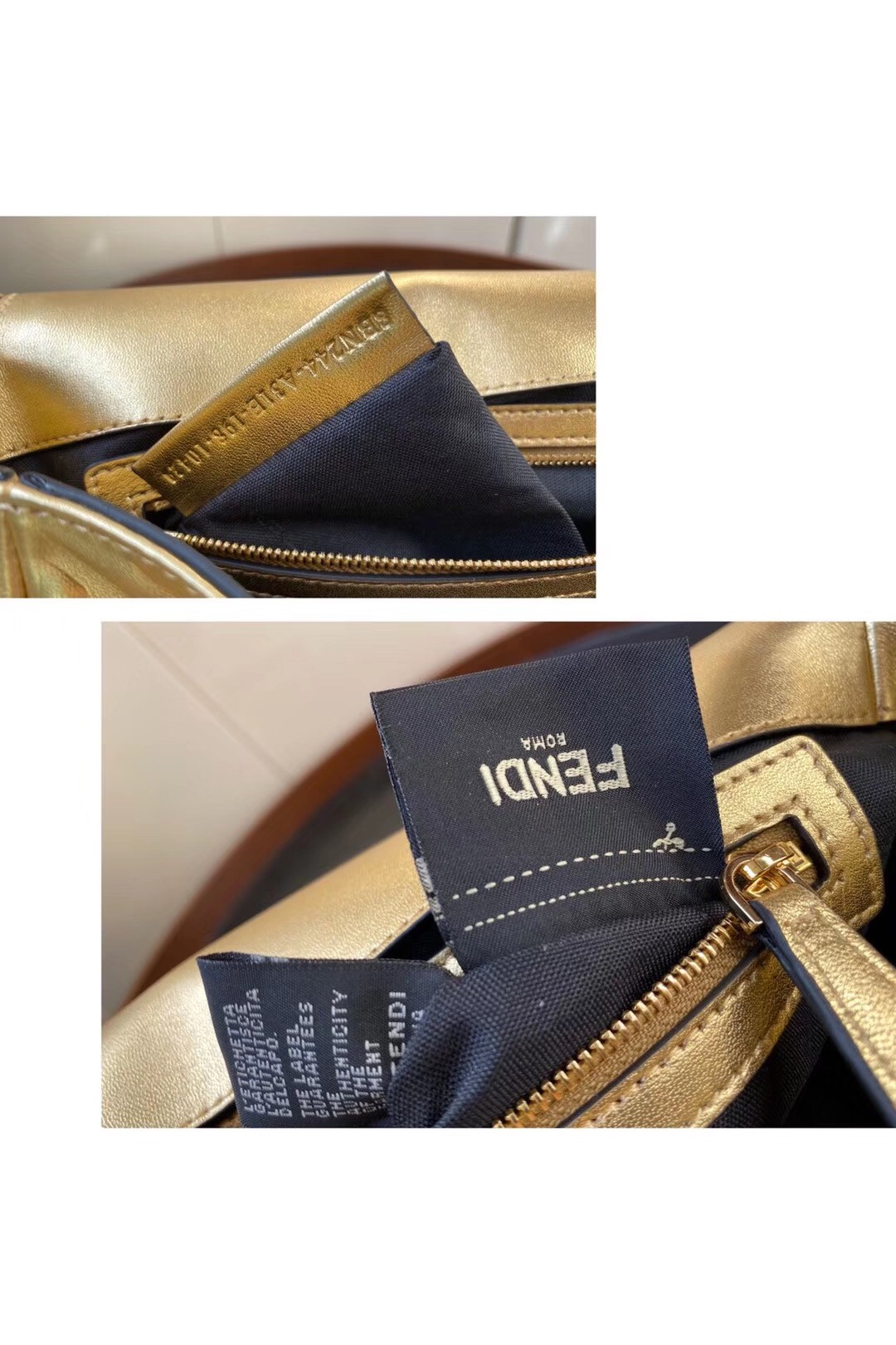 F**di baguette medium bag in gold lambskin with ff motif