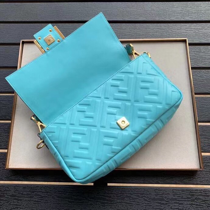F**di pale blue ff motif medium baguette bag
