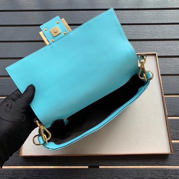 F**di pale blue ff motif medium baguette bag