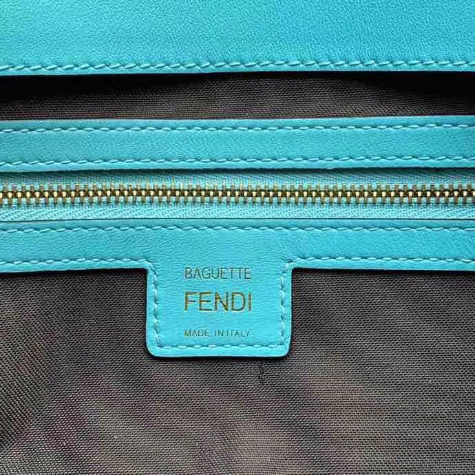 F**di pale blue ff motif medium baguette bag