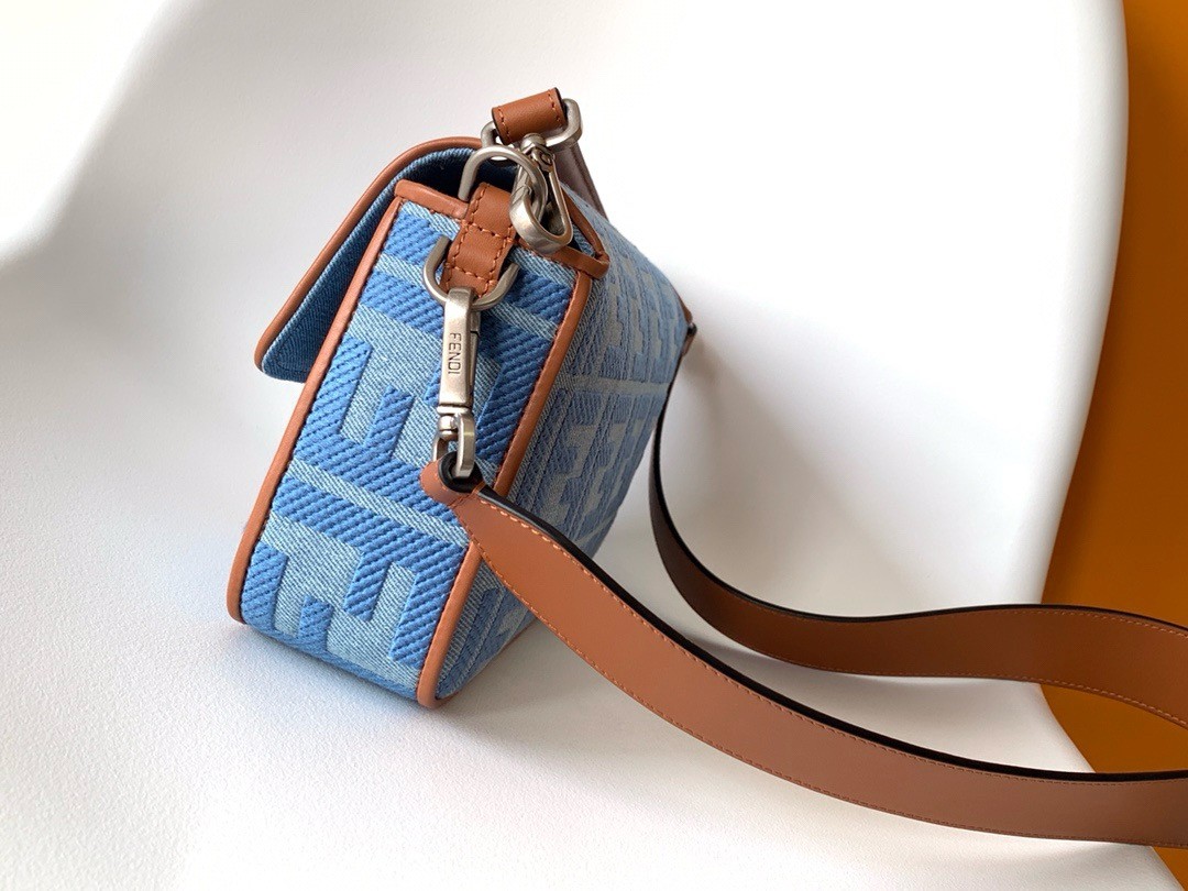 F**di baguette medium bag in denim with ff embroidery