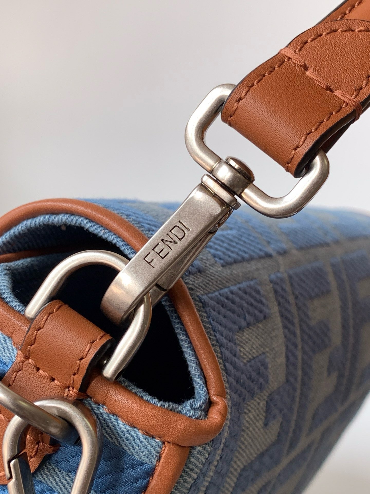 F**di baguette medium bag in denim with ff embroidery