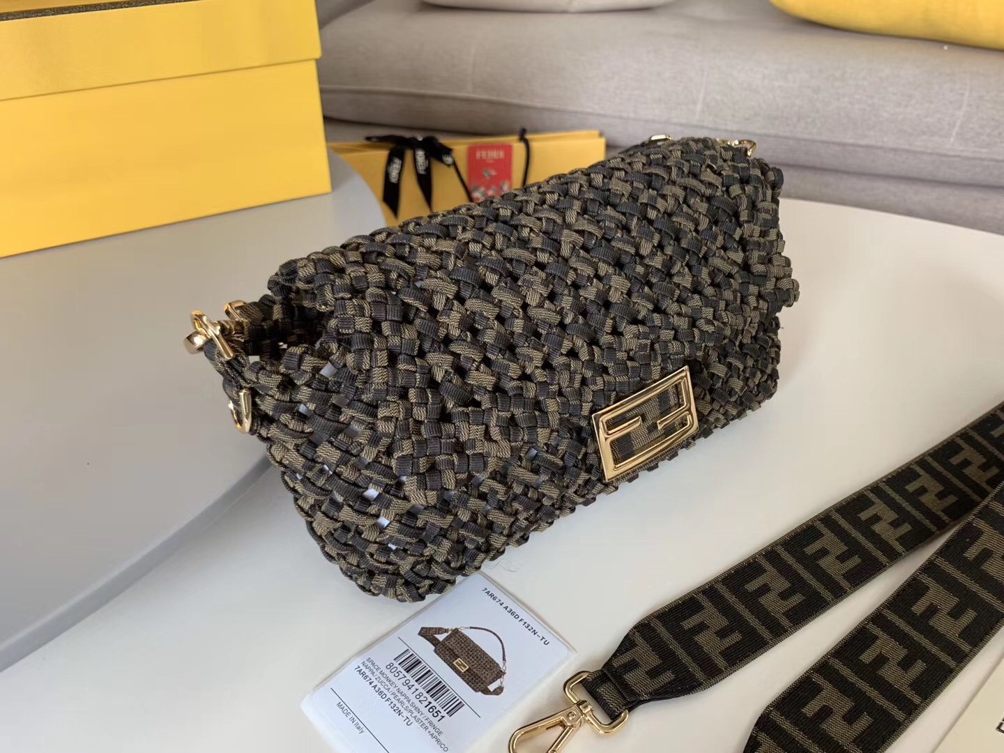 F**di baguette medium bag in woven strips