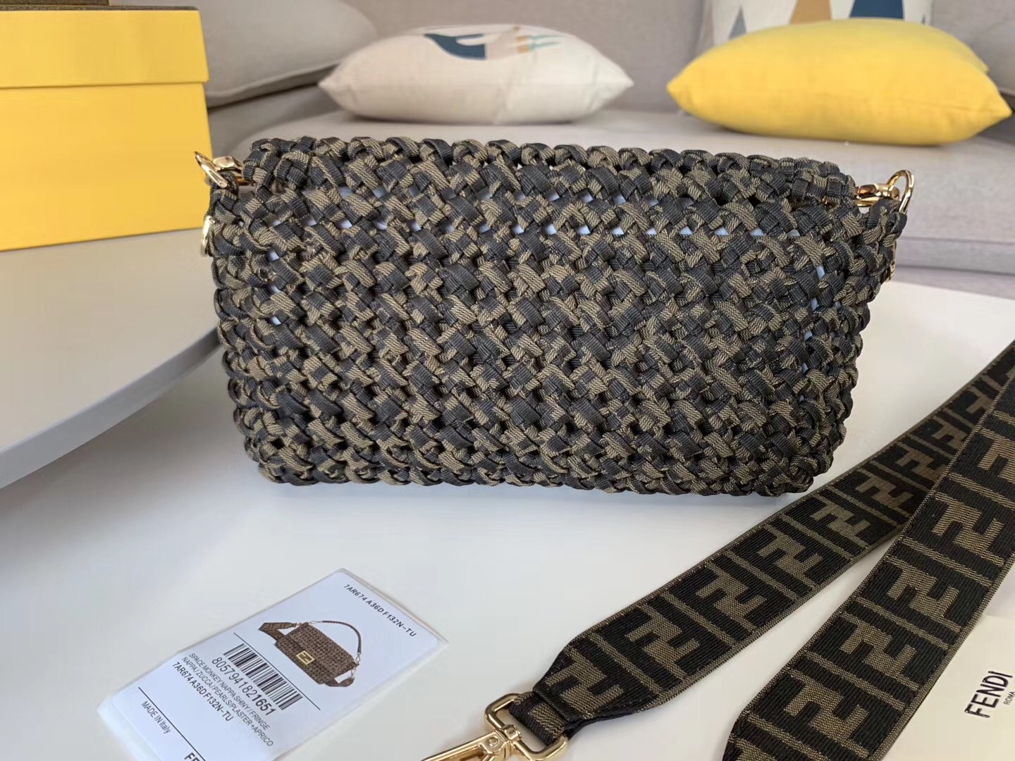 F**di baguette medium bag in woven strips