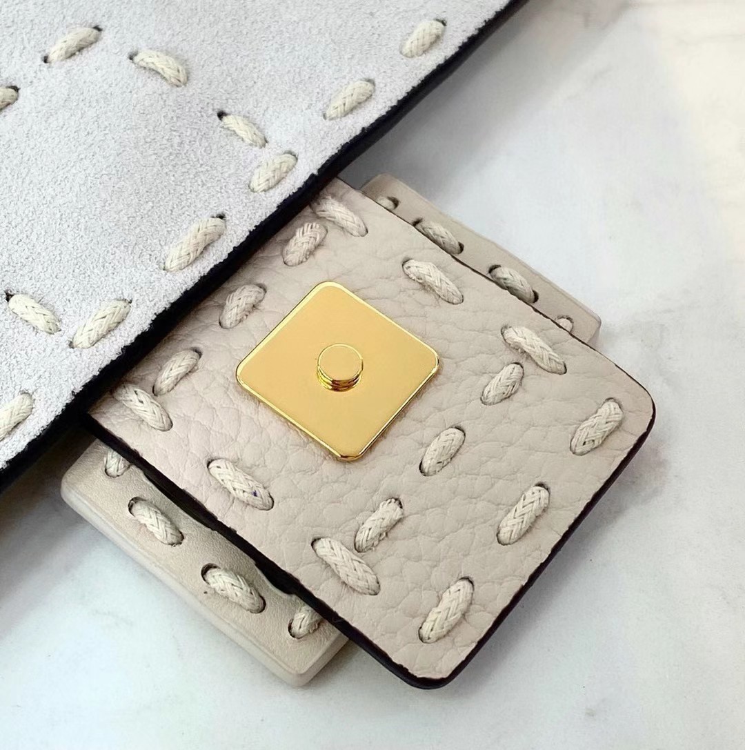 F**di medium baguette bag in white grain leather