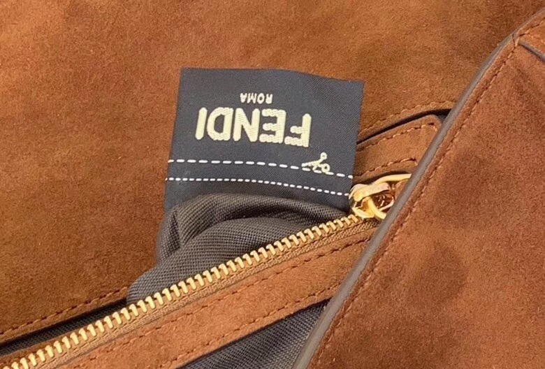 F**di medium baguette bag in brown suede leather