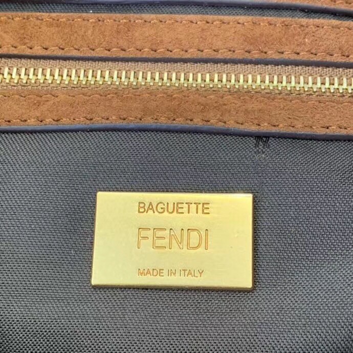F**di medium baguette bag in brown suede leather