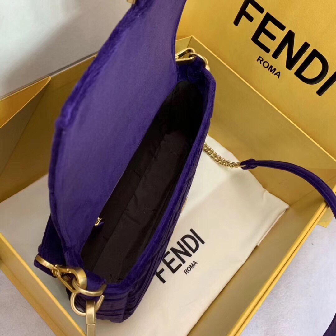 F**di purple velvet ff motif medium baguette bag